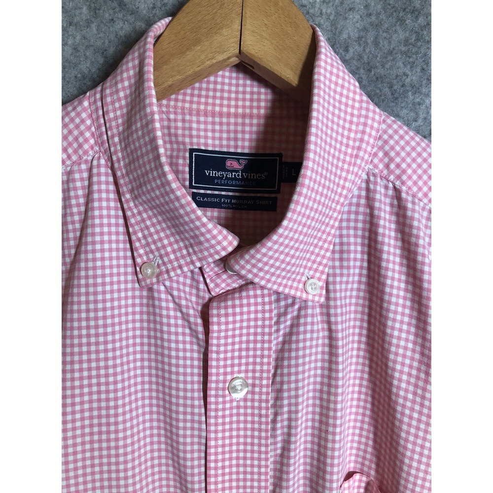 Vineyard Vines Shirt Mens Medium Pink Gingham Classic Fit Murray Career Classic